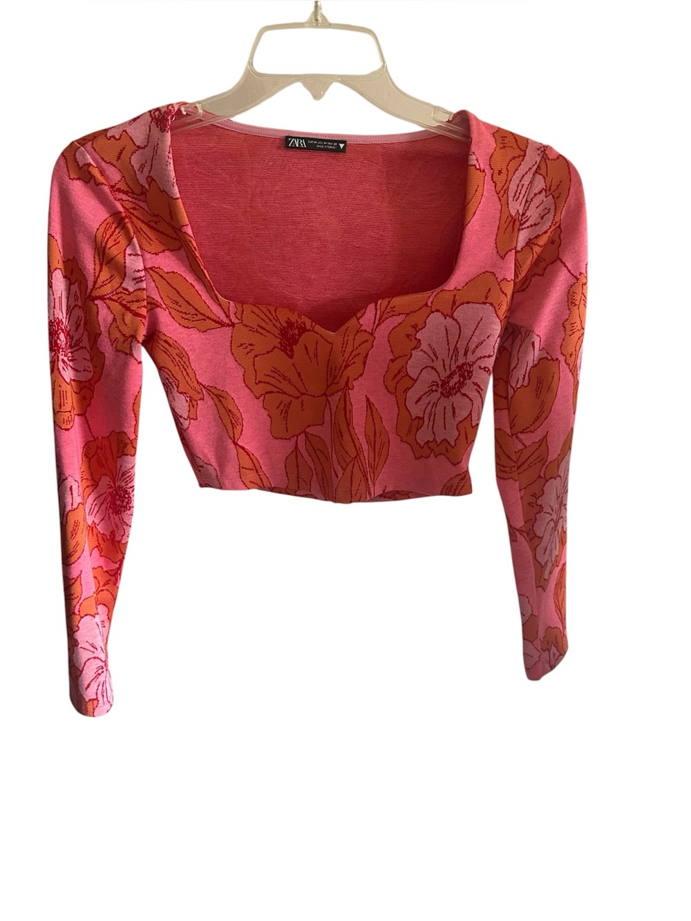 Zara Pink and Orange Floral Cropped Knit Camisole